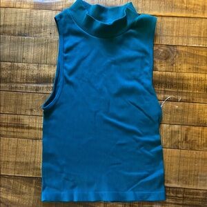 Teal ribbed Sleeveless Mock Neck Top